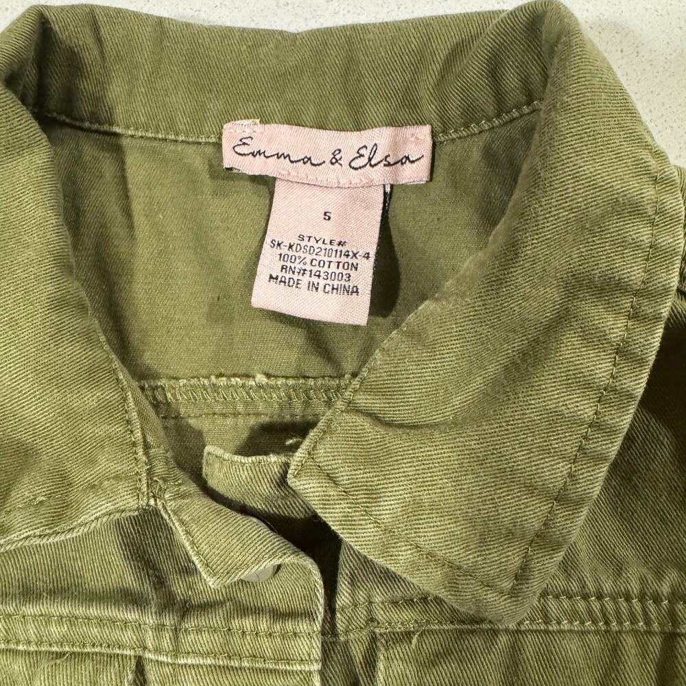 Emma & Elsa Toddler Girl 5T Green Button Up Jacket 100% Cotton - Picture 3 of 4